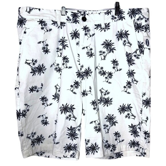 Mens Old Navy Palm Tree Print White Cotton Shorts Sz 38 Relaxed Fit Summer - Picture 1 of 2